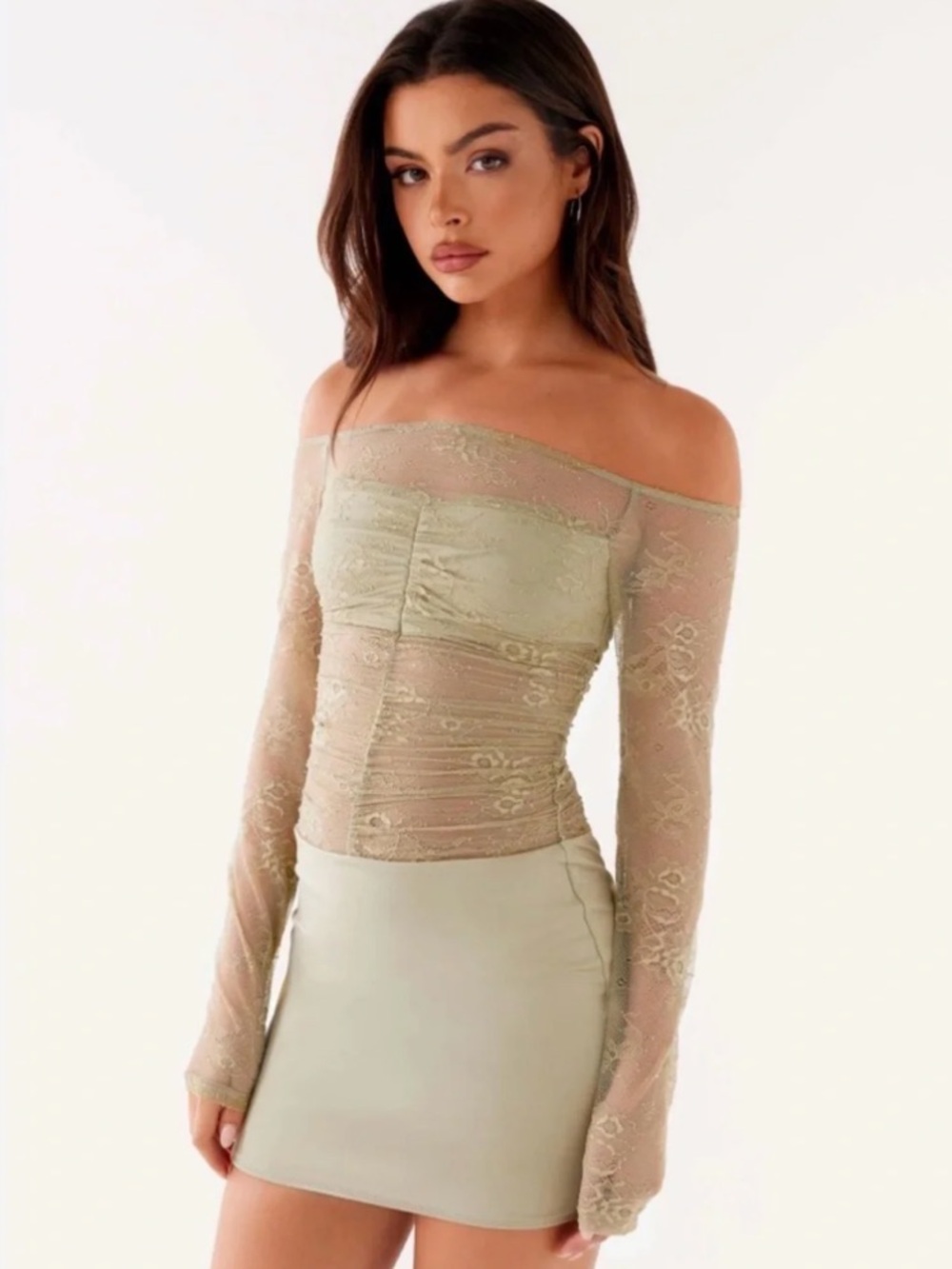 Peppermayo Sage Lace Mini Dress
